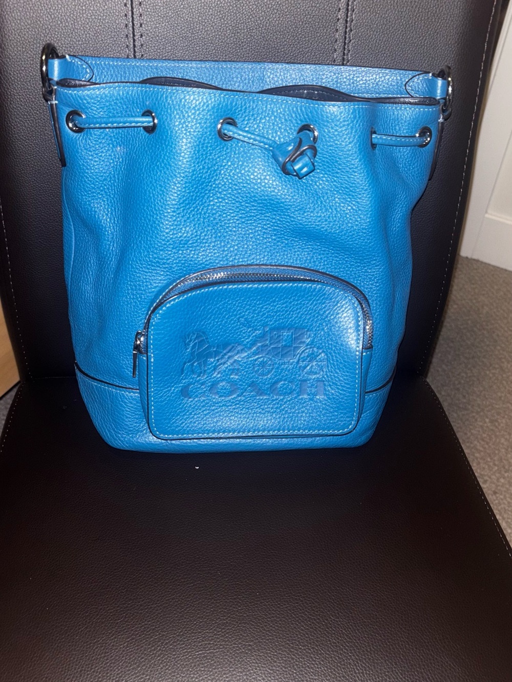Vintage Coach Blue Leather Bucket Bag